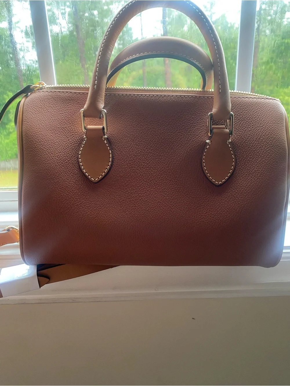 Dooney & Bourke Caramel Tan Pebble Leather Sorrento 20 with Gold Hardware